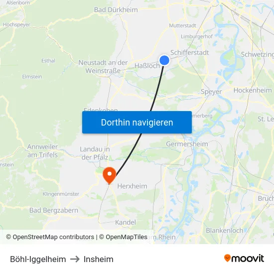 Böhl-Iggelheim to Insheim map