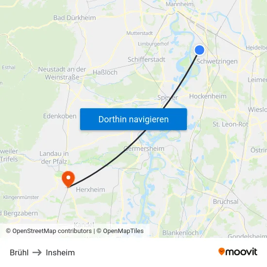 Brühl to Insheim map