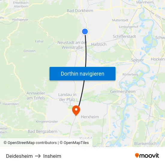 Deidesheim to Insheim map
