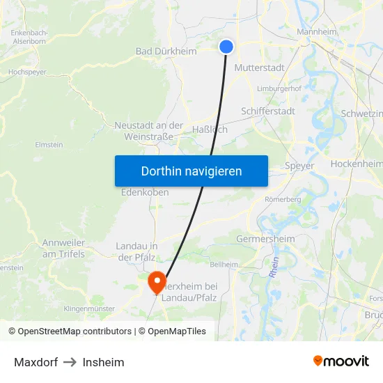 Maxdorf to Insheim map