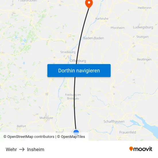 Wehr to Insheim map