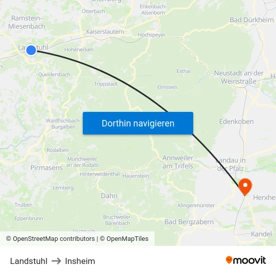 Landstuhl to Insheim map