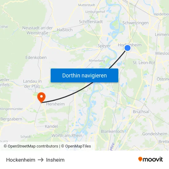 Hockenheim to Insheim map