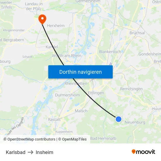 Karlsbad to Insheim map