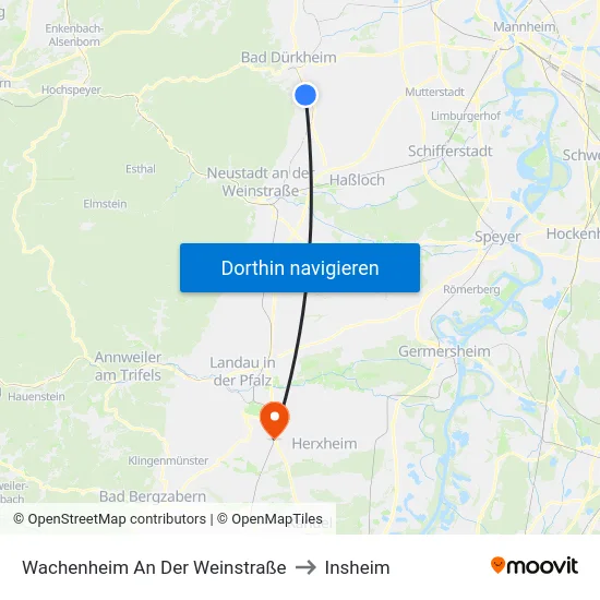 Wachenheim An Der Weinstraße to Insheim map