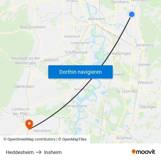 Heddesheim to Insheim map
