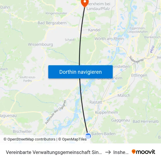 Vereinbarte Verwaltungsgemeinschaft Sinzheim to Insheim map