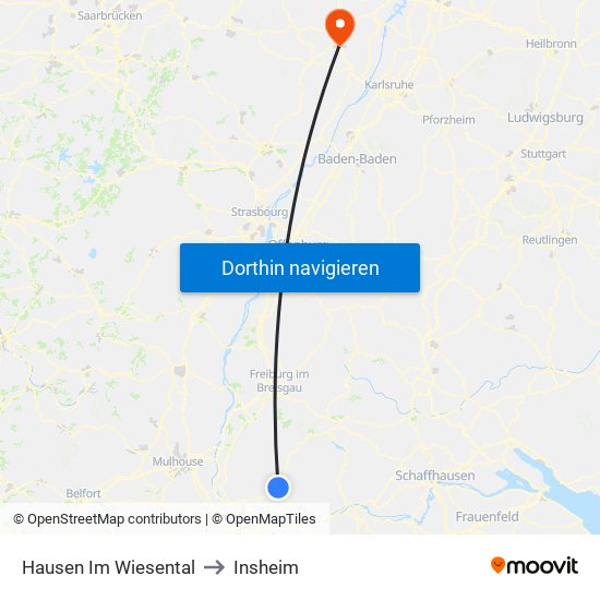 Hausen Im Wiesental to Insheim map