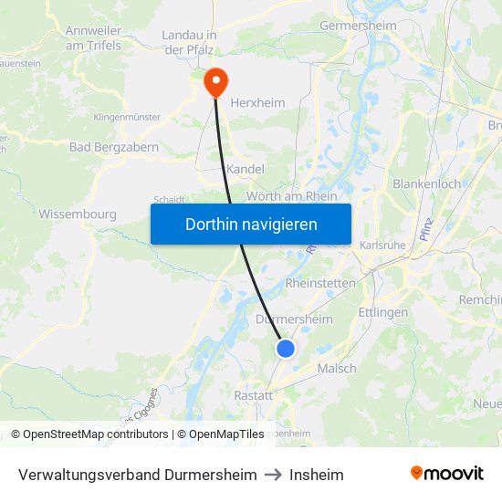 Verwaltungsverband Durmersheim to Insheim map