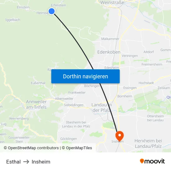 Esthal to Insheim map