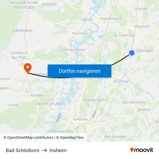 Bad Schönborn to Insheim map