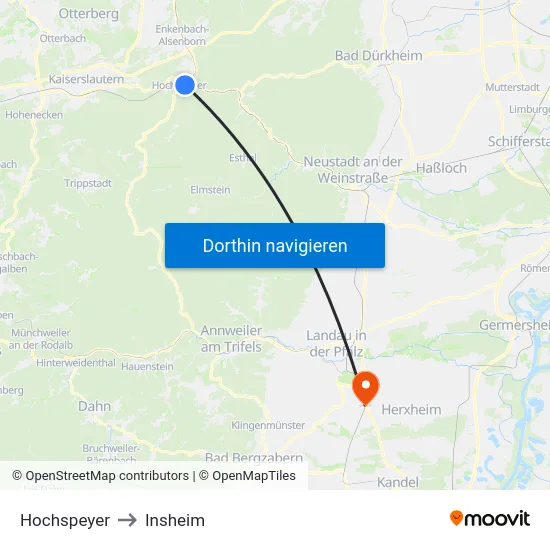 Hochspeyer to Insheim map