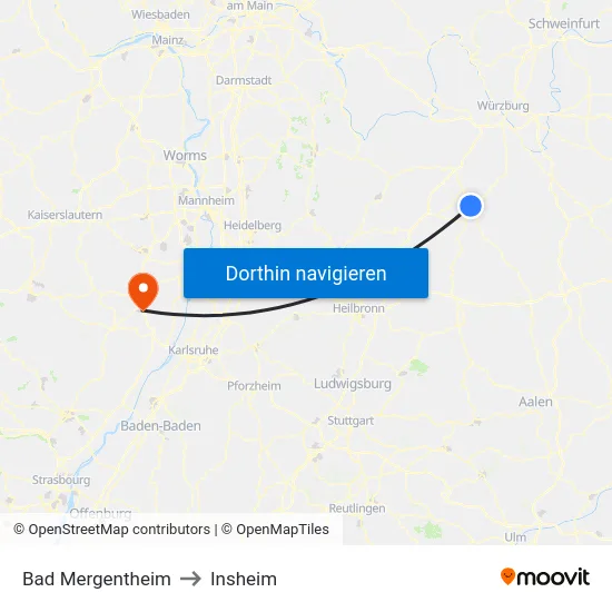 Bad Mergentheim to Insheim map