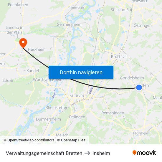Verwaltungsgemeinschaft Bretten to Insheim map