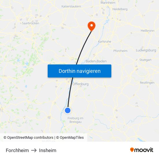 Forchheim to Insheim map