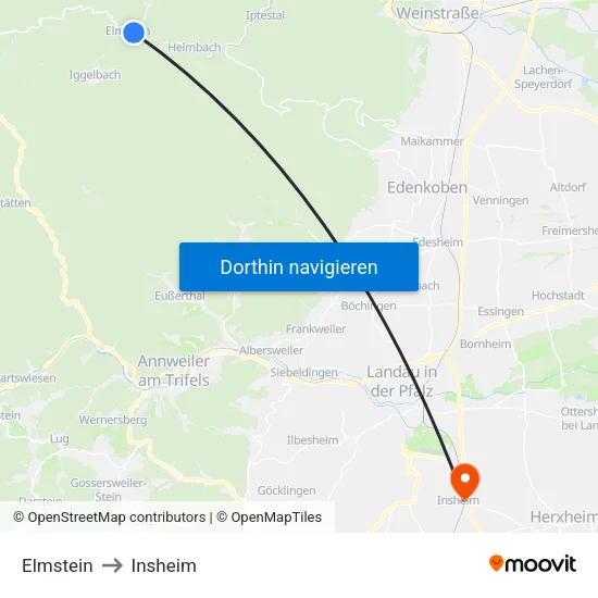 Elmstein to Insheim map