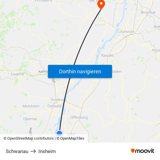 Schwanau to Insheim map
