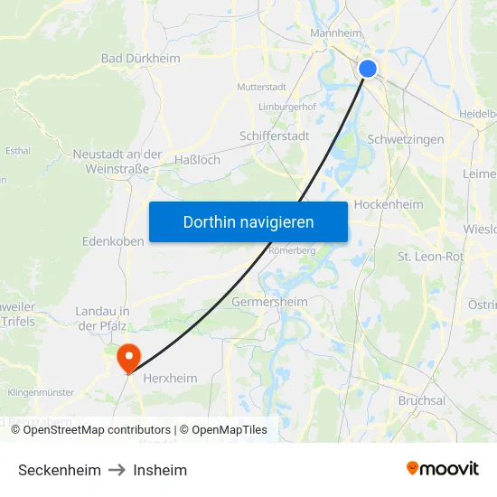 Seckenheim to Insheim map