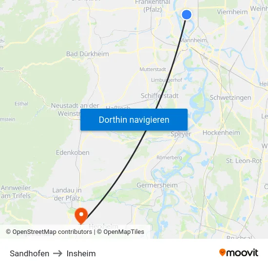 Sandhofen to Insheim map