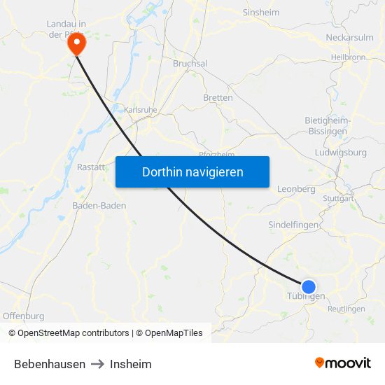 Bebenhausen to Insheim map