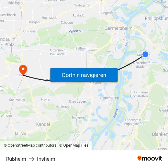 Rußheim to Insheim map