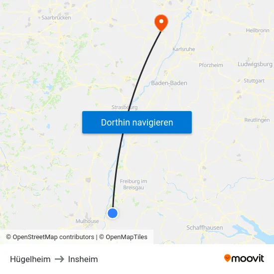 Hügelheim to Insheim map