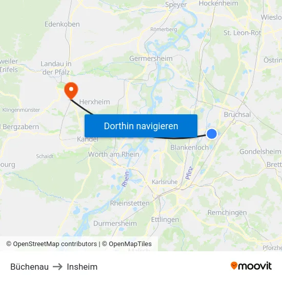 Büchenau to Insheim map