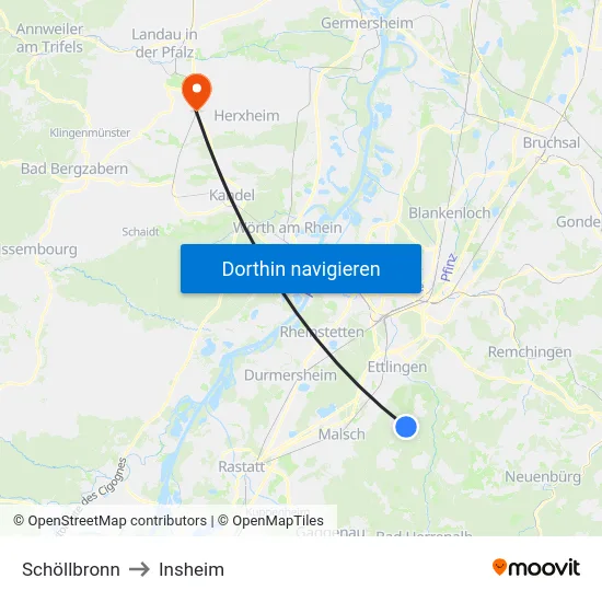 Schöllbronn to Insheim map