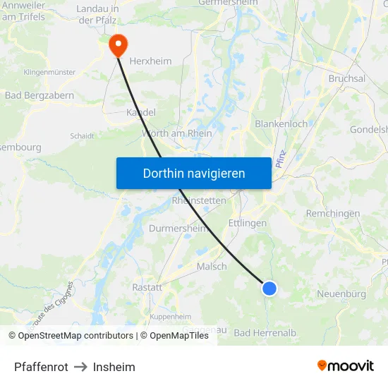 Pfaffenrot to Insheim map