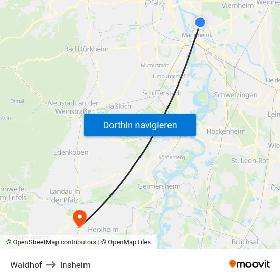 Waldhof to Insheim map