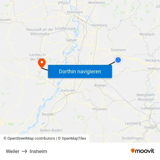 Weiler to Insheim map