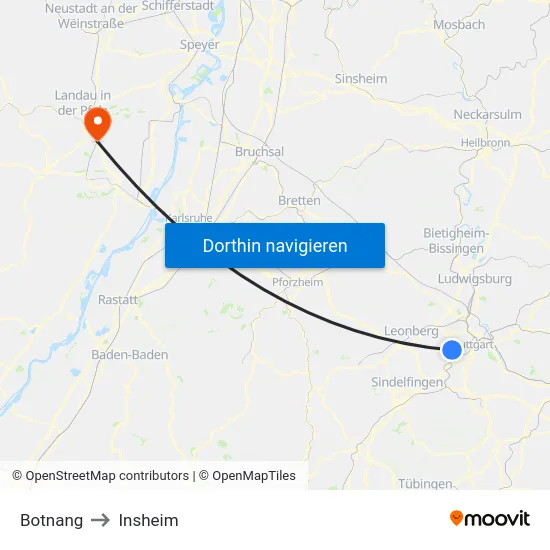Botnang to Insheim map