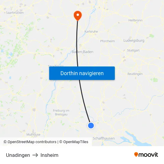 Unadingen to Insheim map