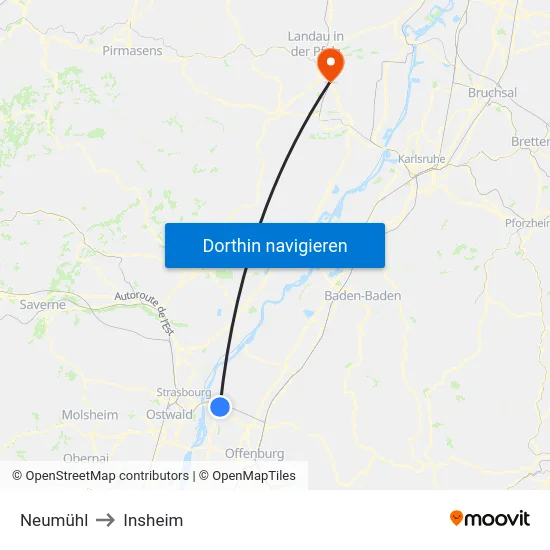 Neumühl to Insheim map