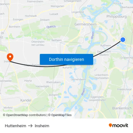 Huttenheim to Insheim map