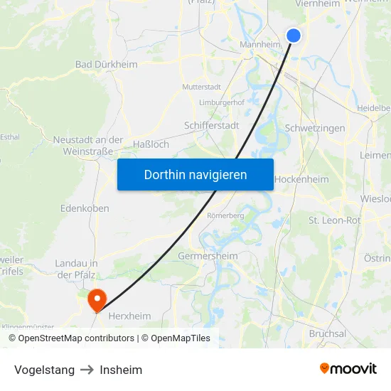 Vogelstang to Insheim map