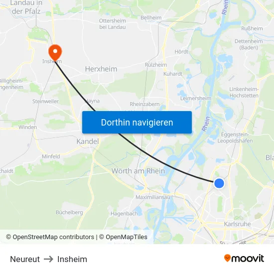 Neureut to Insheim map