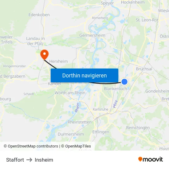 Staffort to Insheim map