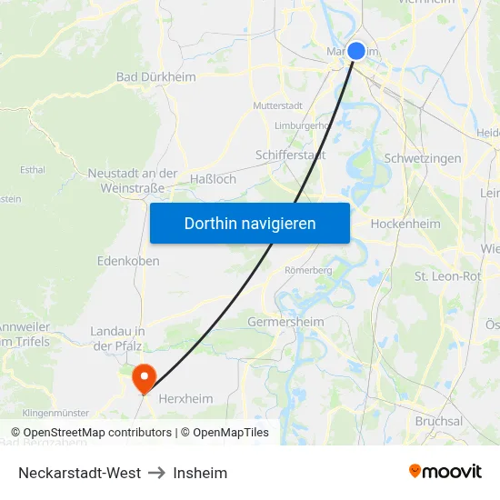 Neckarstadt-West to Insheim map