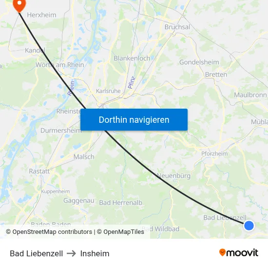 Bad Liebenzell to Insheim map