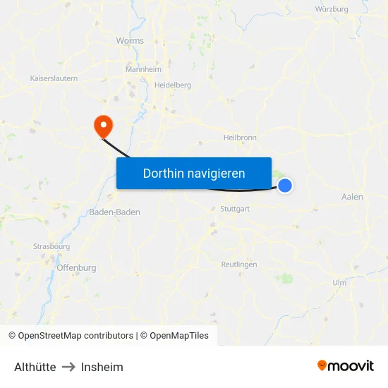 Althütte to Insheim map
