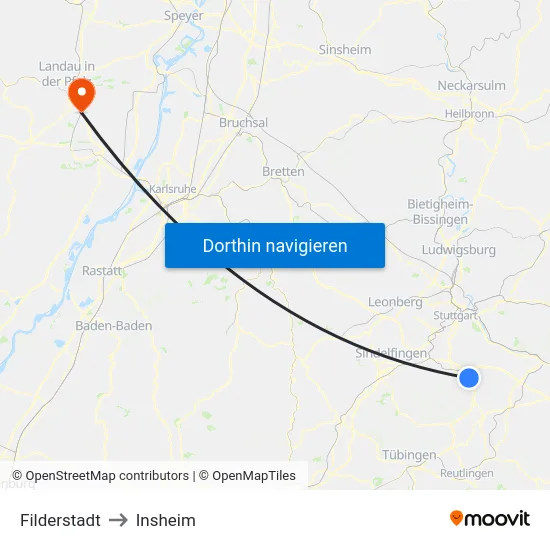 Filderstadt to Insheim map