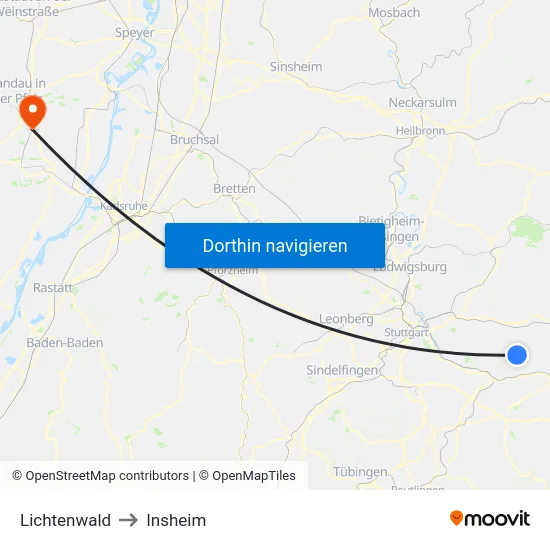 Lichtenwald to Insheim map