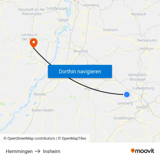Hemmingen to Insheim map