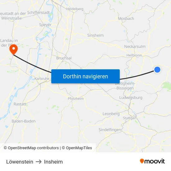 Löwenstein to Insheim map