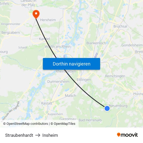 Straubenhardt to Insheim map