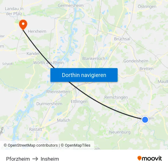 Pforzheim to Insheim map