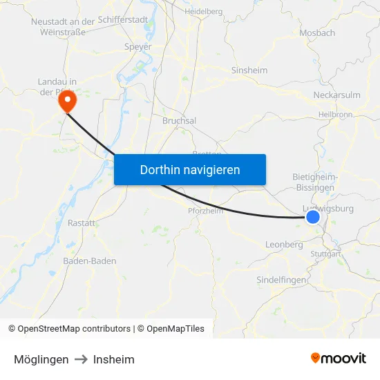 Möglingen to Insheim map