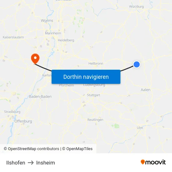 Ilshofen to Insheim map