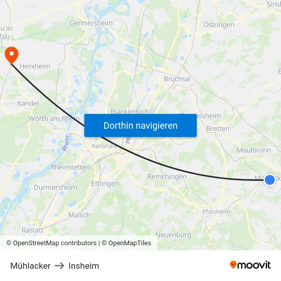 Mühlacker to Insheim map